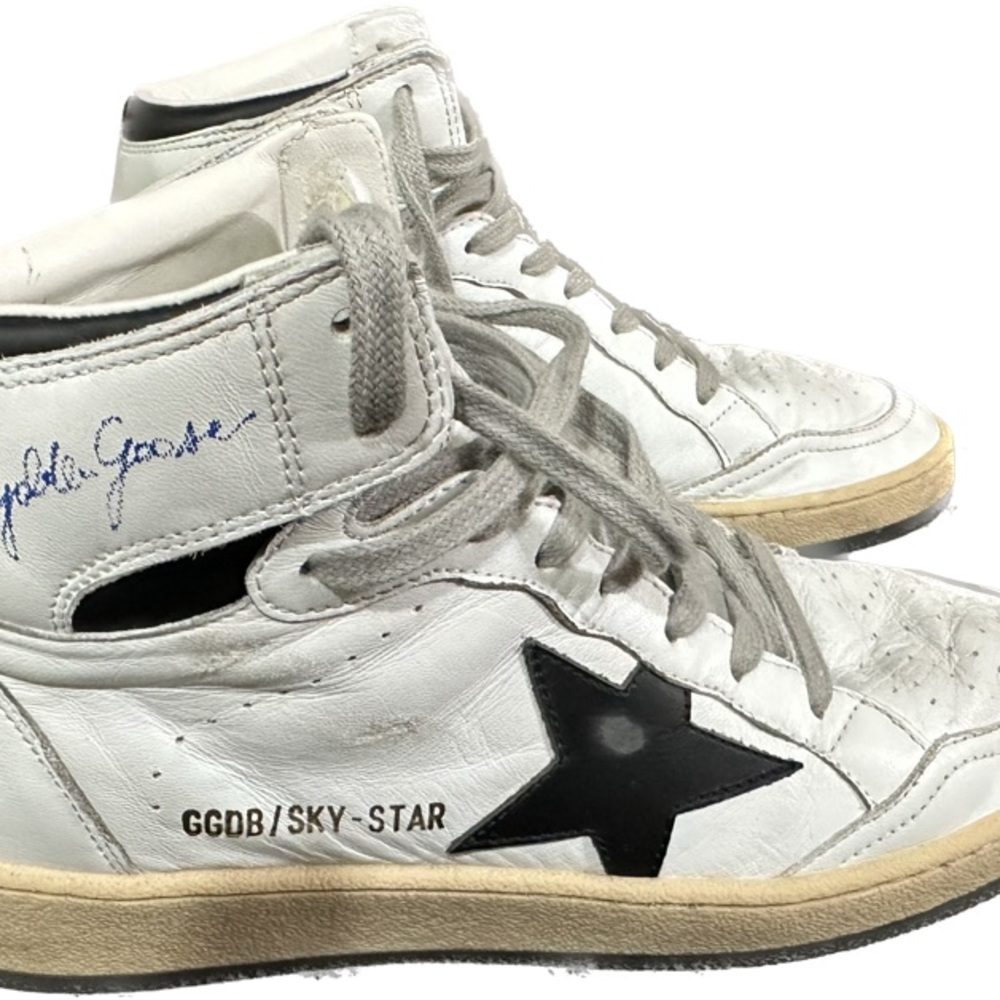 Golden Goose White High-Top Sneakers with Gray Laces and Tan Accents - Picture 3 of 6